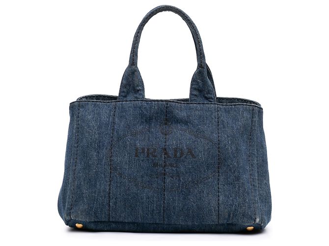 Tote Sac cabas Prada en denim bleu avec logo Canapa