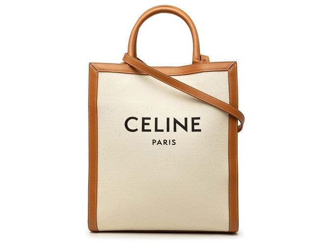 Céline Celine Brown Small Canvas Vertical Cabas Satchel Castaño Beige