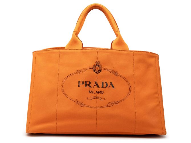 Tote Sac cabas Prada Orange Large Canvas Canapa Logo