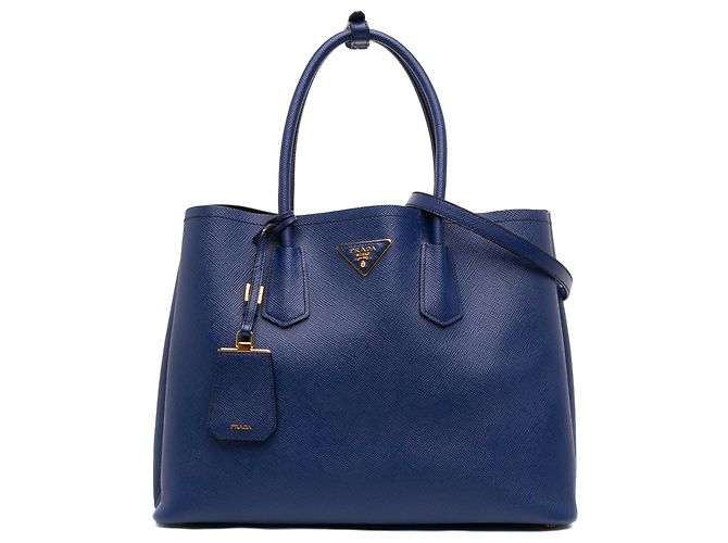 Prada Blue Large Saffiano Cuir Double Satchel Bleu