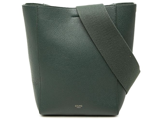 Céline Celine Green Small Soft Grained Calfskin Seau Sangle Bucket Bag Dark green