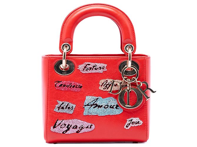 Mini Lady Dior en veau perlé rouge Dior