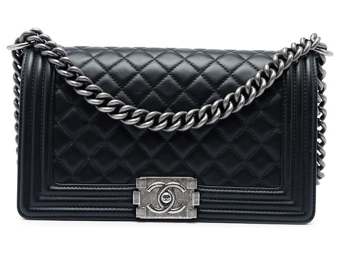 Chanel Black Old Medium Quilted Lambskin Boy Flap Nero