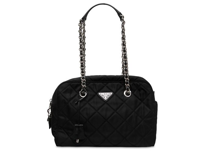 Prada Black Impuntu Tessuto Chain Shoulder Bag