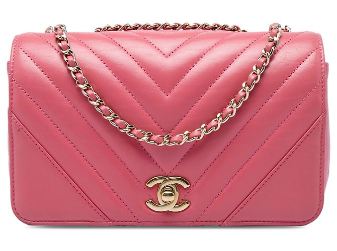 Chanel Pink Mini Chevron Calfskin Statement Flap Rosa