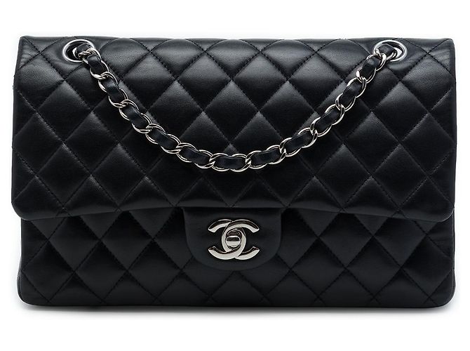 Chanel Black Medium Classic Lambskin Double Flap Noir