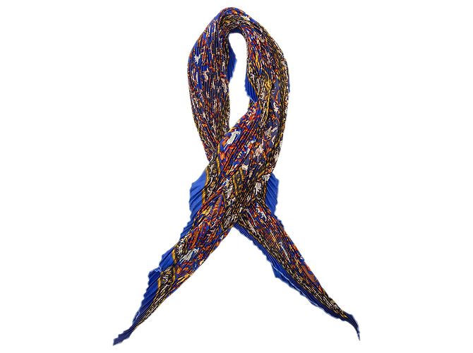 Lenço de seda plissado Hermès Blue Chasse en Inde 140 Azul