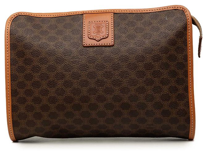 Céline Clutch Celine Brown Macadam Coated Canvas Marrom