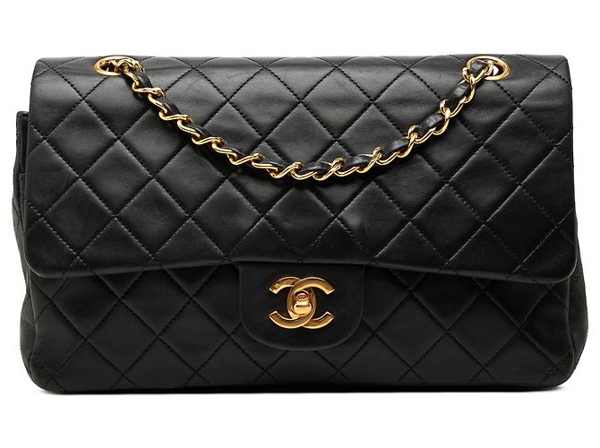 Chanel Black Medium Classic Lambskin Double Flap Preto