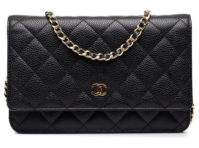 Chanel Black CC Quilted Caviar Wallet on Chain Noir