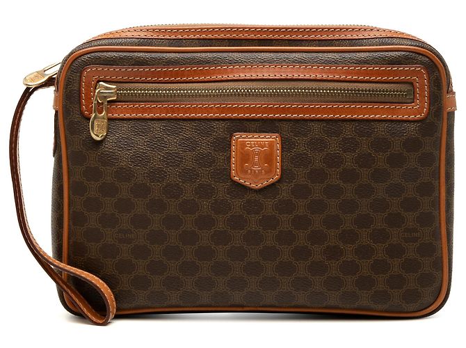 Céline Clutch Celine Brown Macadam Coated Canvas Marrom