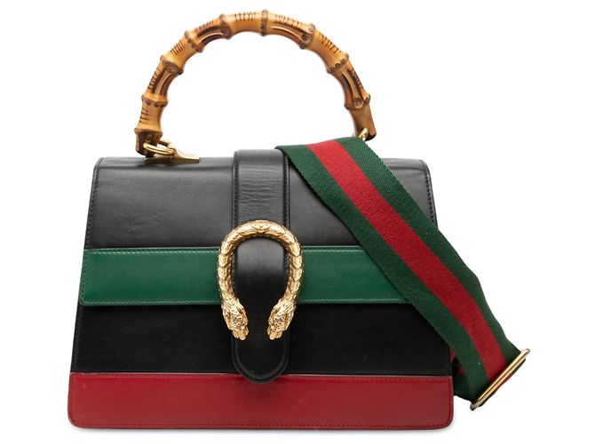 Bolsa Satchel Gucci Dionysus Web em couro de bezerro preto tamanho Medium com bambu