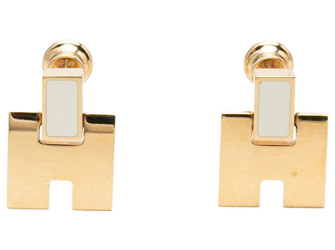 Boucles d'oreilles Eileen Hermès Gold plaqué or et émail, fermoir poussette Doré