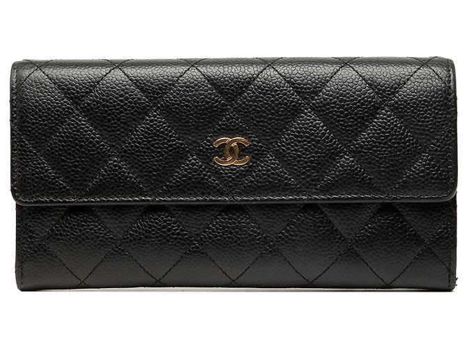 Chanel Black CC Quilted Caviar Flap Long Wallet