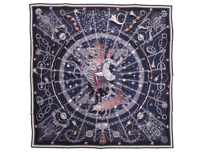 Hermès Carré Hermes 65 C'est La Fete Écharpe en soie Navy Noir Multicolore Bleu Marine