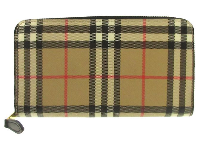 Cartera larga Burberry Check Beige con cremallera redondeada