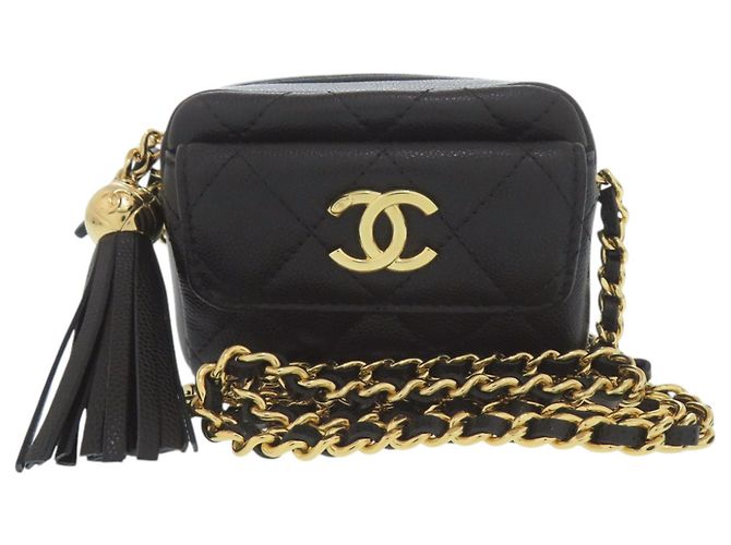 Timeless Borsa a tracolla Chanel Coco Mark Matelassé Mini con frange e catena Nero