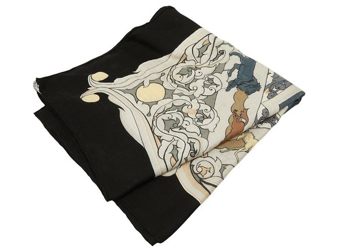 Hermès Hermes Carre Géant 135 ANIMAUX SOLAIRES Large Stole Nero Multicolore