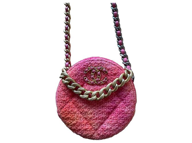 Bolsa redonda Chanel em tweed rosa e laranja Multicor