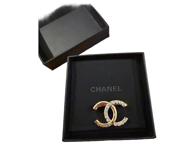 Chanel CC Logo Gold Strass Brosche Golden