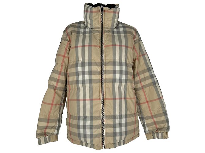 Burberry Vintage-Check Down Jacket in Beige Polyester