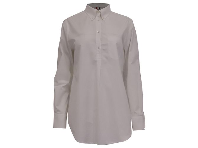 Camisa Thom Browne con plis espalda y botones parciales en algodón blanco Crudo