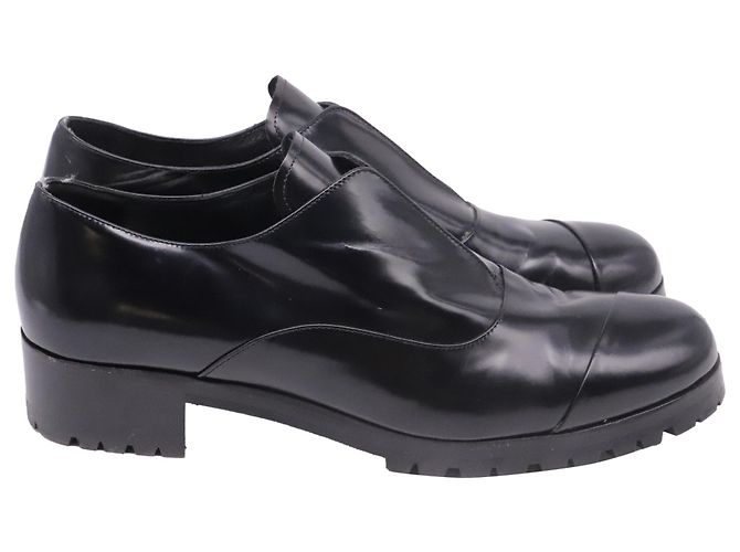 Miu Miu Lug Sole Laceless Oxfords in Black Leather