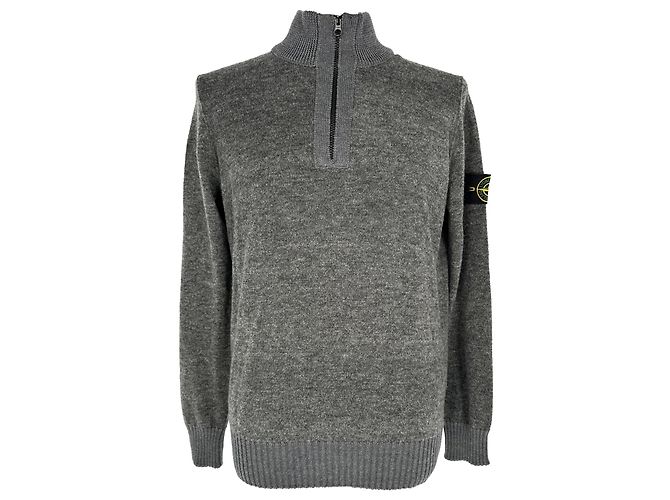 Stone Island Half-Zipped Knitted Sweater in Grey Wool