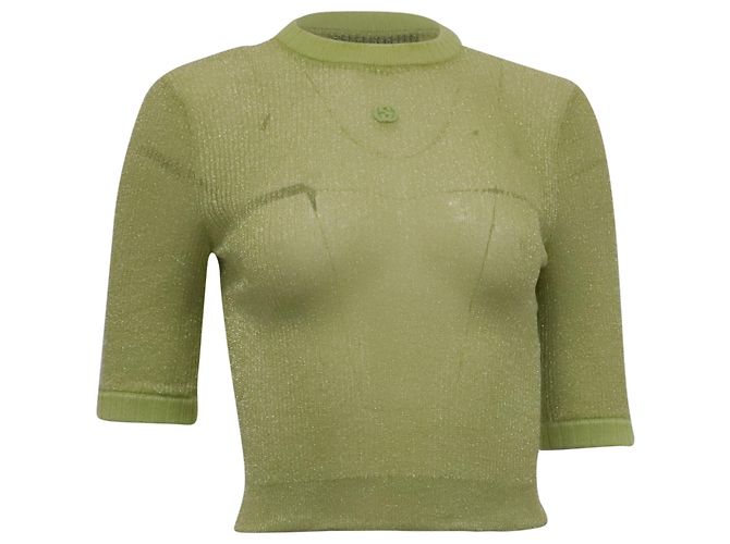 Gucci Cropped-Pullover mit Rundhalsausschnitt aus grünem Kaschmir Olivgrün
