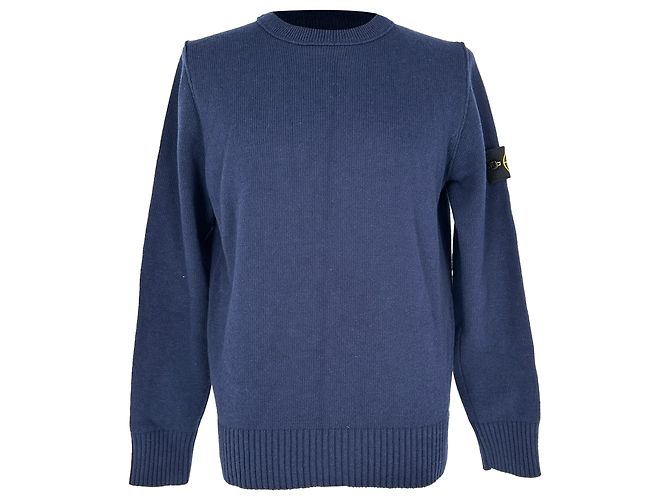Stone Island Rundhals-Strickpullover aus navyblauer Wolle Marineblau