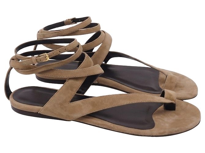 Sandales Khaite Aimee Ankle Wrap en daim marron