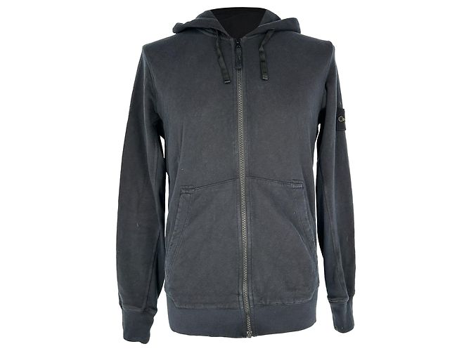 Felpa con cappuccio e zip Stone Island in cotone nero