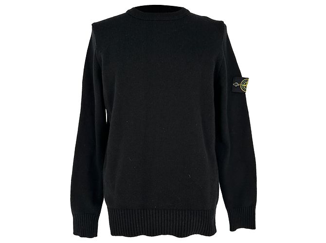 Stone Island Rundhals-Strickpullover aus schwarzer Wolle