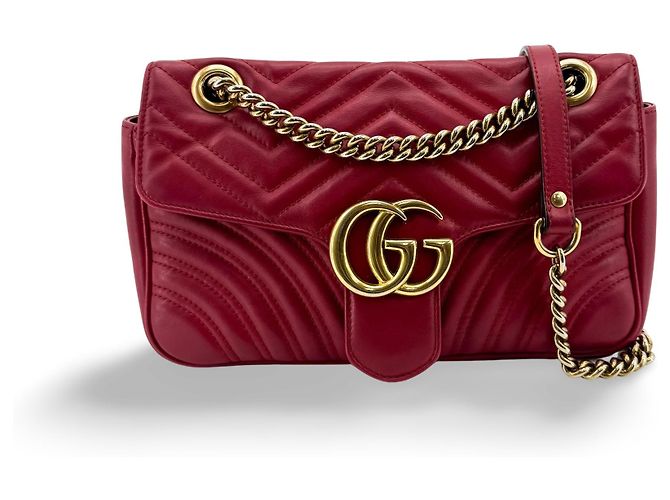 Gucci GG Marmont Flap Chevron Leather Roja