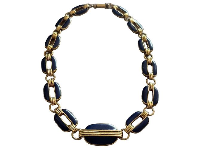Colar Lanvin em metal dourado e esmalte azul cobalto