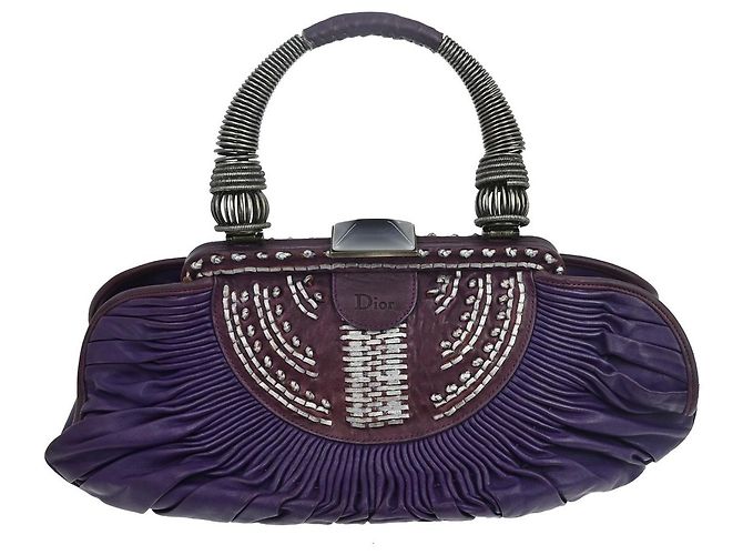 Christian Dior Plisse Frame Pleated Leather Medium Roxo