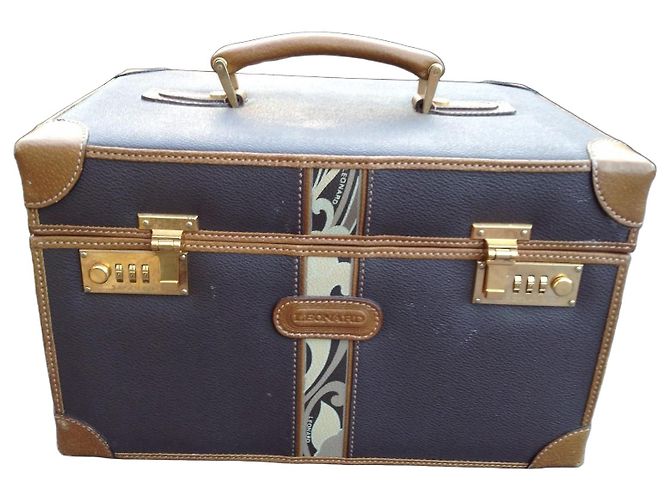 Leonard Necessaire in pelle marrone e beige Gold hardware