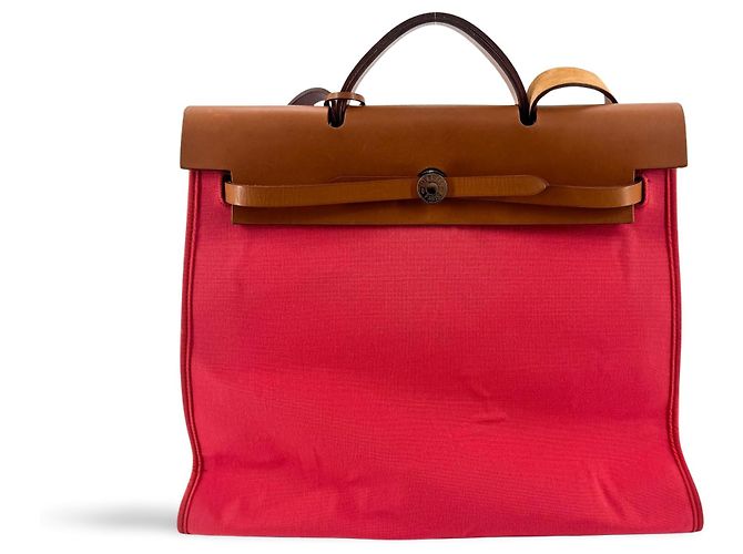 Hermès Herbag Toile and Leather MM Rose