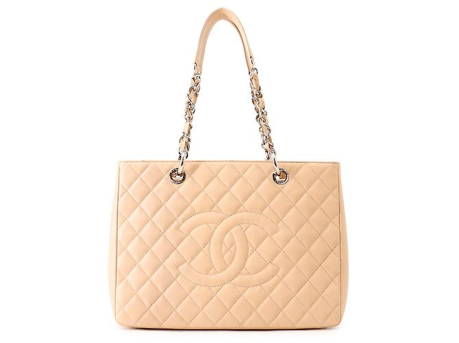 Saco Tote com Corrente Chanel Matelassé Bege