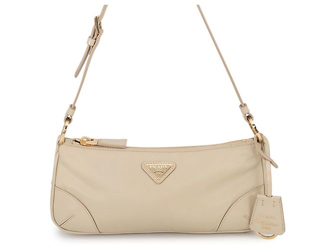 Prada Triangle Nylon Schultertasche Beige
