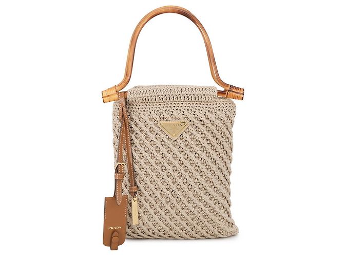 Mini sac à main Prada en crochet Marron