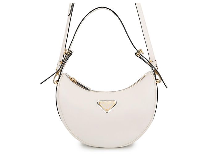 Bolsa de Ombro Prada Arche Small em couro branco
