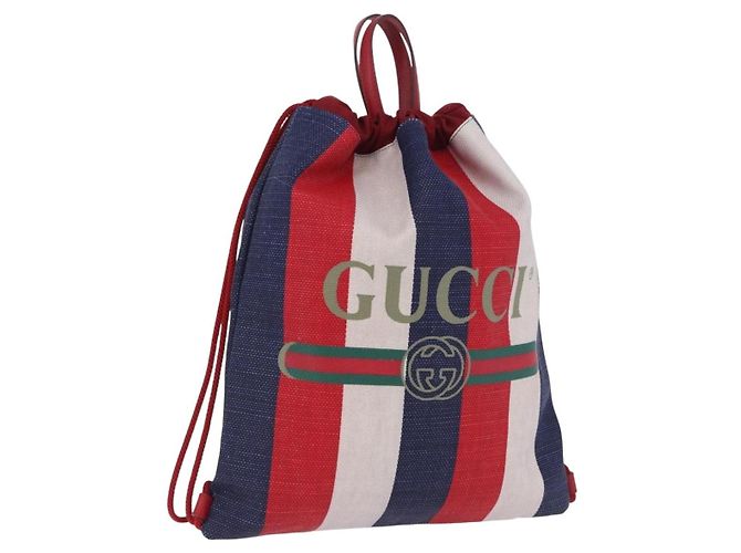 Gucci Logo Drawstring Striped Canvas Large Multicor