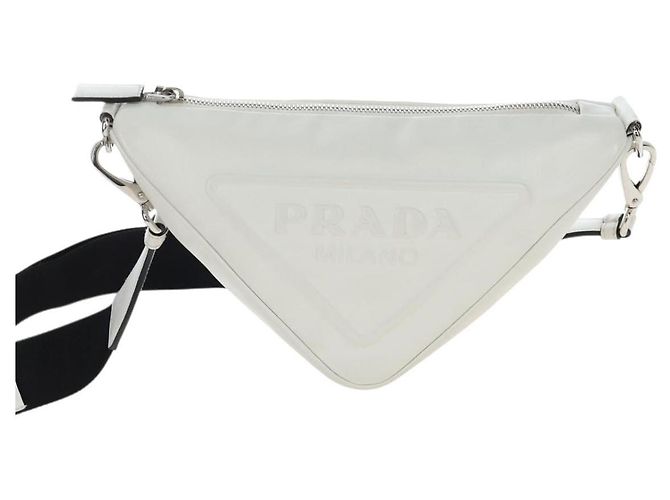 Pochette Prada avec logo triangle en cuir embossé Blanc