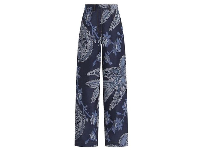 Etro Calças de Algodão Azuis Estampado Paisley Azul Azul escuro
