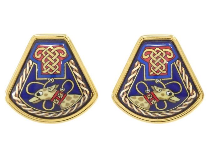 Hermès Hermes Blue and Gold Clip-On Ohrringe Blau Golden