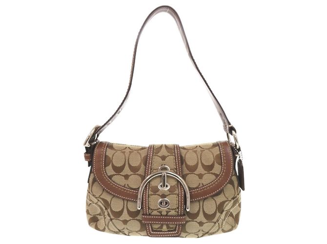 Bolsa Coach Signature One-Shoulder Bag Marrom Bege