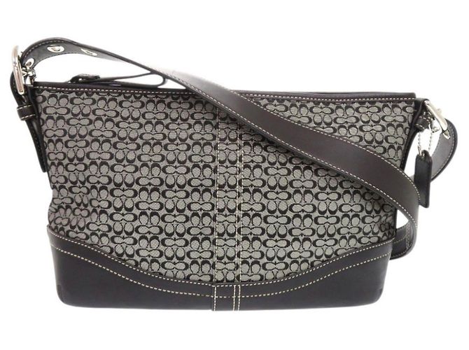 Bolsa de Ombro Mini Signature Coach Marrom Preto