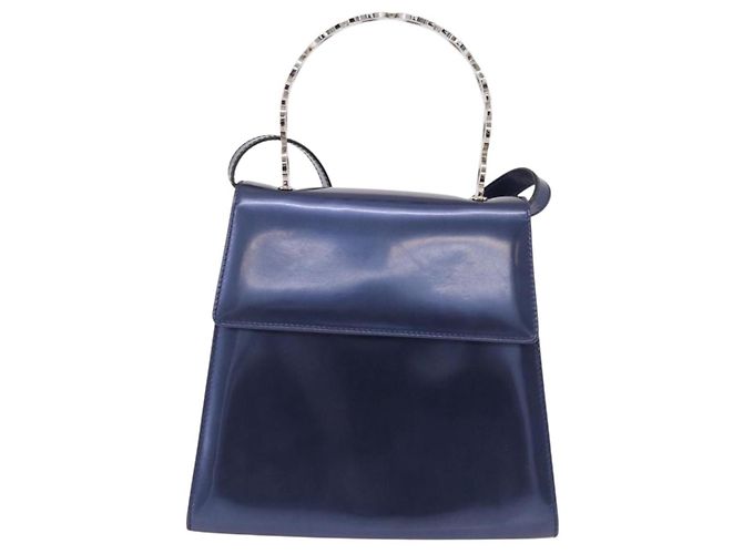 Salvatore Ferragamo Gancini Envelope Top Handle Leather Medium Azul marinho