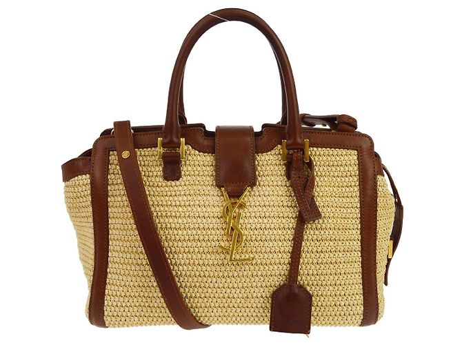 Autre Marque Saint Laurent Monogram Cabas Downtown Straw Baby Bege